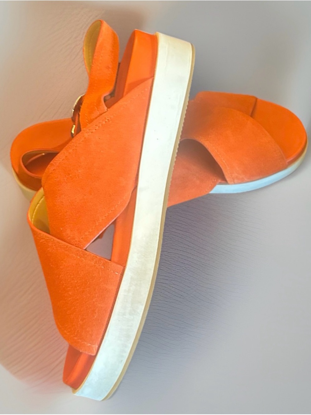 Via Spiga Orange Sued Sandals Crisscross Strap White Platform Sole Women's 10 - Picture 7 of 9